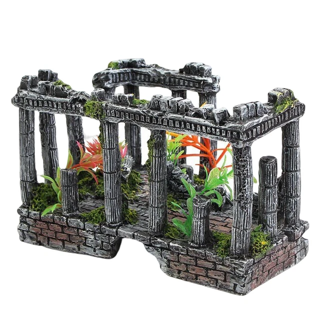 Acuario Columna Romana Ruinas Acuario Adorno Paisaje Decoración