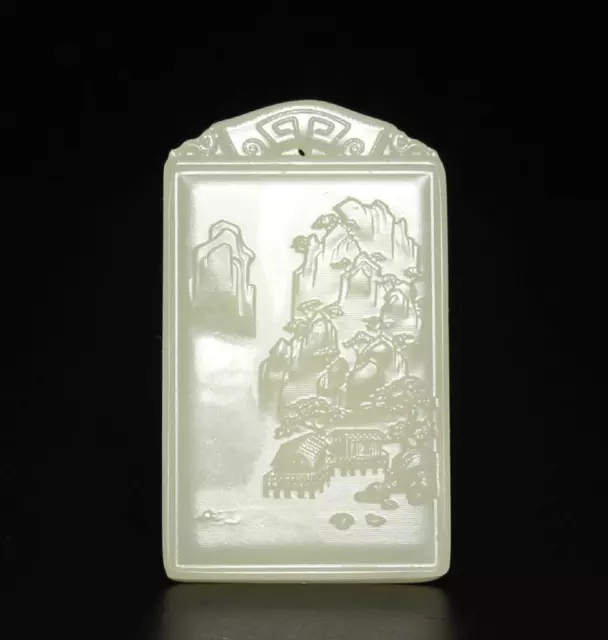 57G CHINESE CARVED Nephrite Jade Pendant W/landscape $69.99 - PicClick
