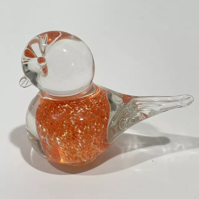 Orange Hand Blown Art Glass Bird Paperweight 2.75”