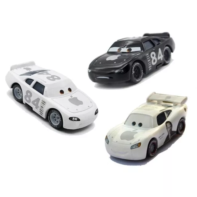 3Pcs Disney Pixar Cars McQueen Film No.84 White&Blcak&Steve Jobs Apple Car Toy
