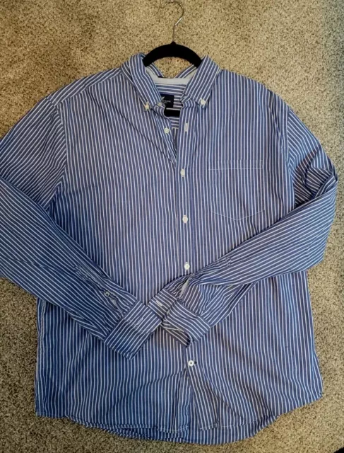 American Eagle Outfitters Men's Blue White Prep Fit  Dress Shirt LS Size Xl