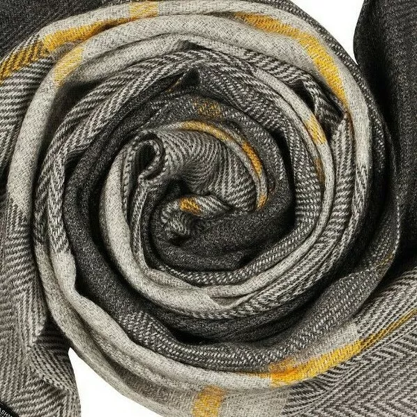 Brand New 100% Wool Cashmere Grey Herringbone Warm Winter Men's Scarf