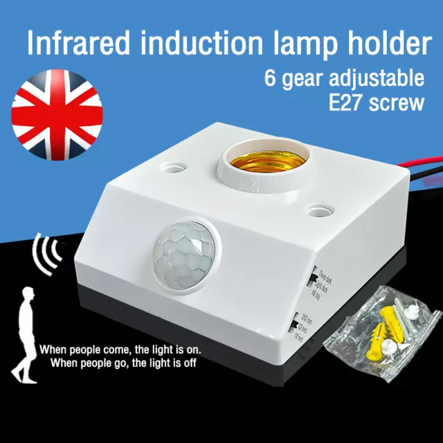 Infrared IR Sensor Lamp Holder Socket Light Bulb E27 Base PIR Motion Detector UK