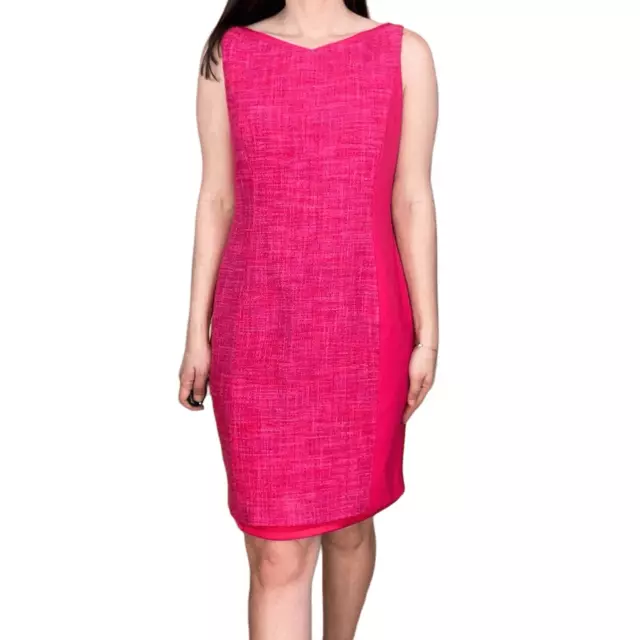 Tahari Pink Tweed Sheath Sleeveless Career Dress Size 12 Preppy Cocktail Office