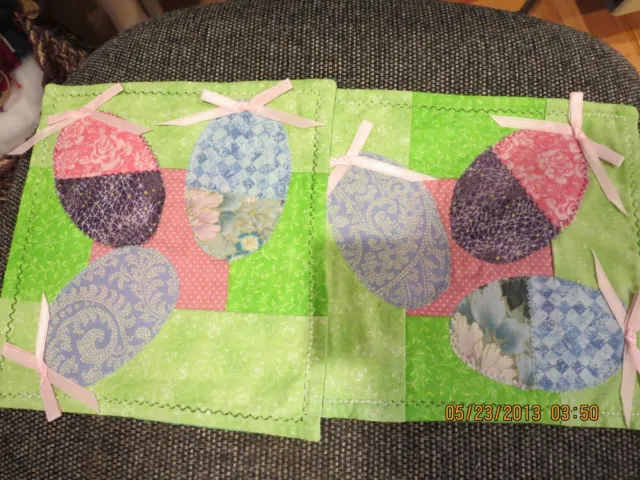 Set Of 2 Quilted Easter Mug Rugs--8" Square--#E7A-2