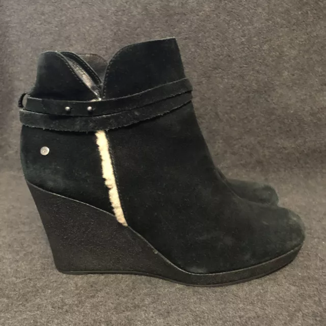 UGG Boots Womens Size 8 Alexandra Ankle Booties Black Suede Wedge Heel 1006734