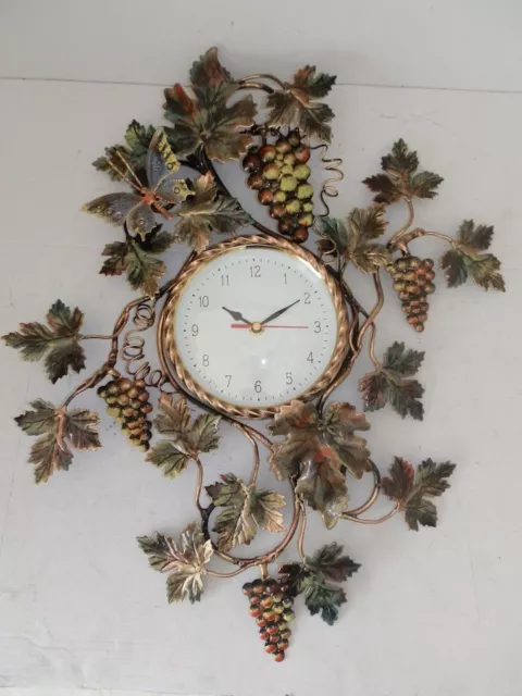 Big Wall Clock Uva With Leaves Wrought Iron Gold