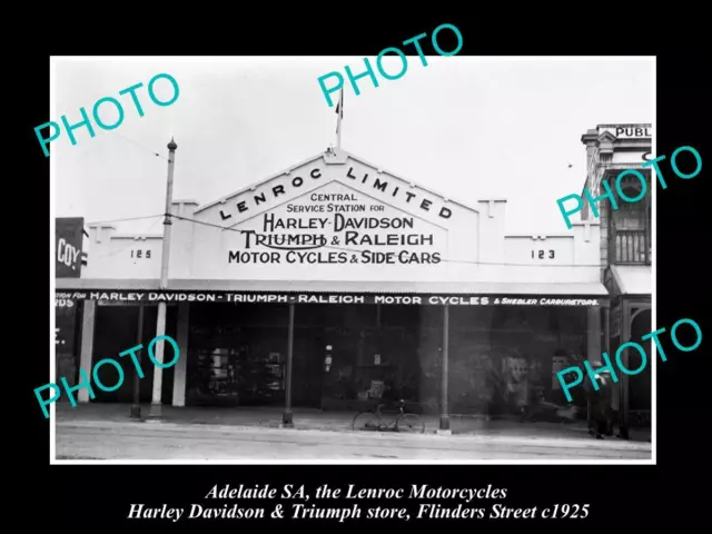Old  Historic Photo Of Adelaide Lenrock Motorcycle Store Harley Davidson 1925