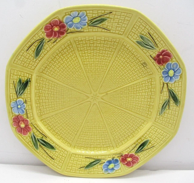 Zell Majolica LDBC Plate Floral 8” Basketweave Germany Hand Painted