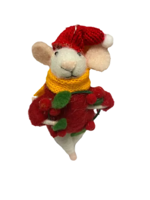 Originals Felt Mouse With Holly Wreath Christmas Decoration - Novelty Decoration