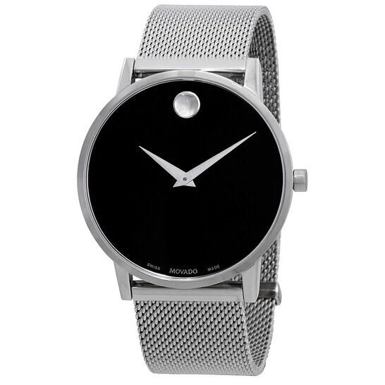 Orologio Movado Museum Classico Quadrante Nero Tono Argento Cinturino in Maglia 0607219