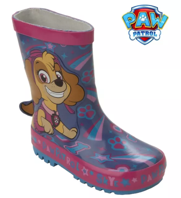 Girls Paw Patrol Skye Official 3D Wellies Rain Wellington Boots Uk Size 5-10