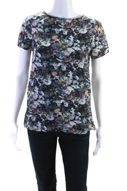 AllSaints Co Ltd Spitalfields Womens Crepe Floral Print Blouse Top Black Size 4