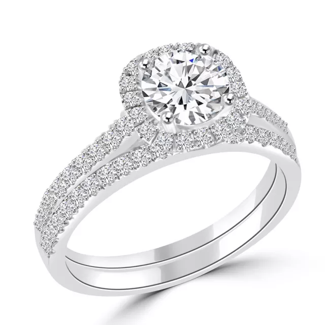 2 1/3 CT F/VS2 Beauty Diamond Engagement Ring Set Round Cut 14K White Gold