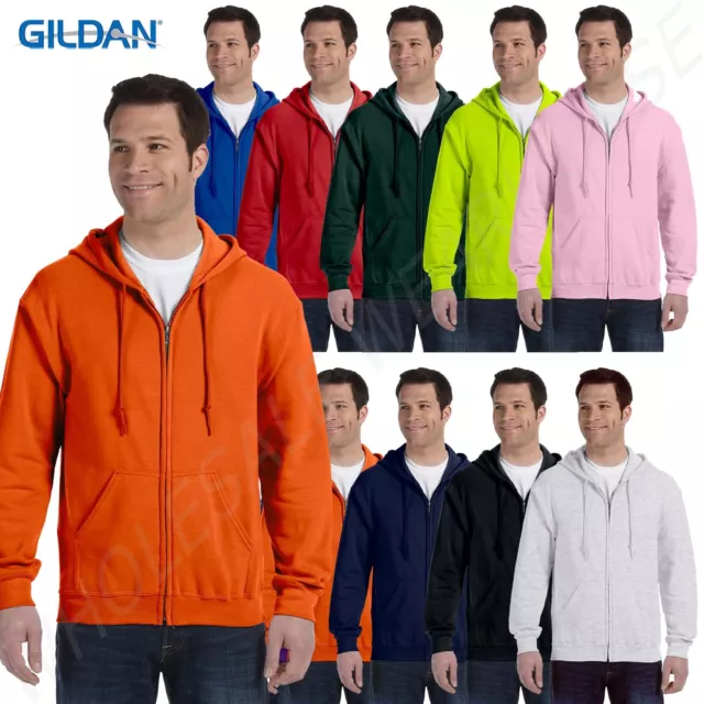 Gildan Mens Hoodie Full Zip Drawstring Ribbed Heavy Blend S-XL R-G186