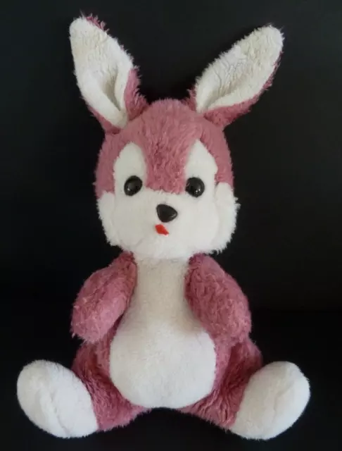 D9. DOUDOU PELUCHE LAPIN NOUNOURS rose blanc langue rouge  27cm + oreilles - TBE