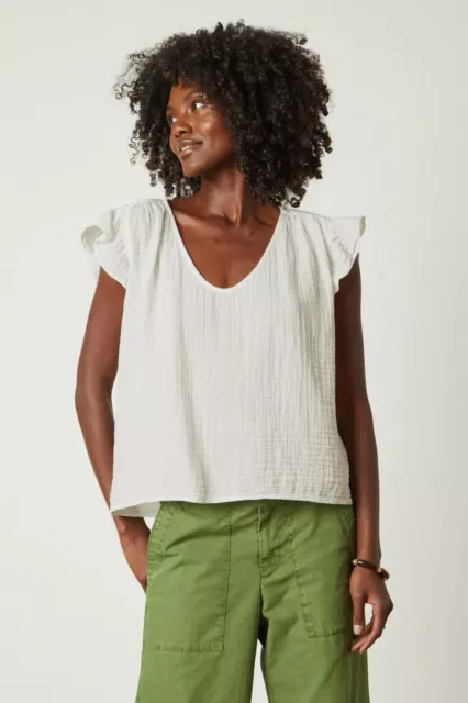 VELVET By Graham & Spencer Remi Ruffle Sleeve Top White S $129 F2