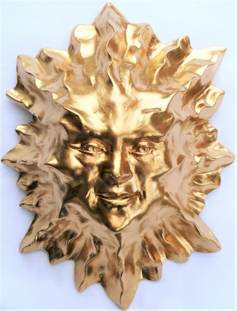Original Golden Sun Sculpture, Handmade Sun Face, Cast Stone Sun, Artist Signed