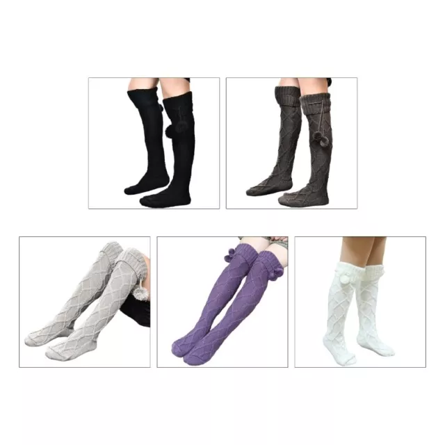 WOMEN WINTER CABLE Knit Solid Color Cute Over Knee Boot Socks Stockings ...