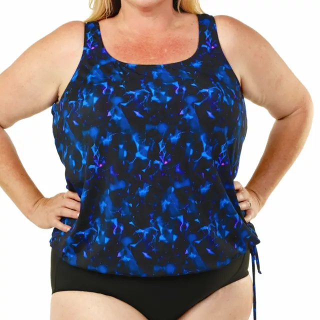 Plus Size Blouson Tankini Top by Topanga by T.H.E. in Star Connection - Size 30W