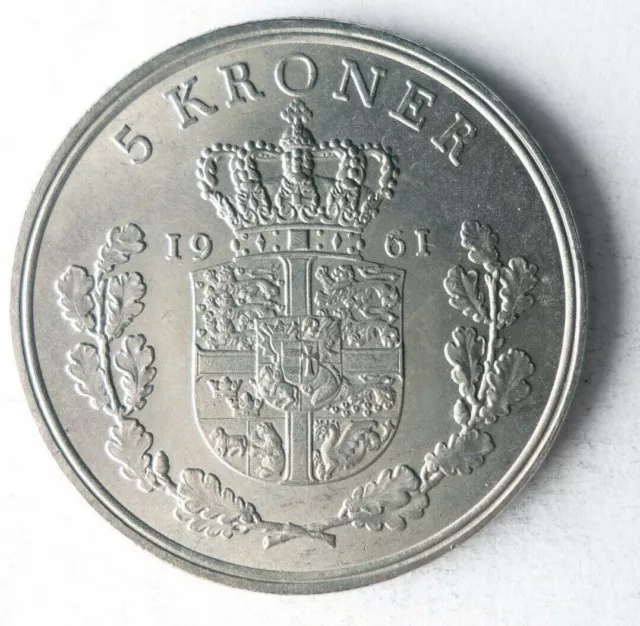 1961 DENMARK 5 KRONER - High Quality Coin - FREE SHIP - Bin #407