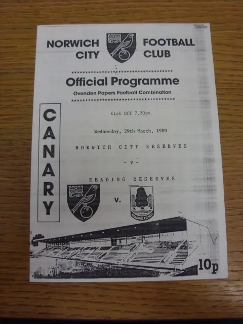 29/03/1989 Norwich City Reserves v Reading Reserves  (4 Pages). Any faults with