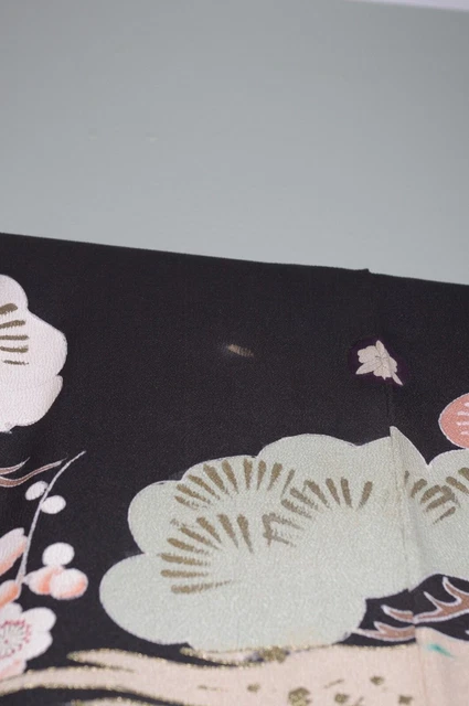 Dramatic Antique Vintage Japanese Kuro Furisode Kimono Hikifurisode Taisho Showa 3
