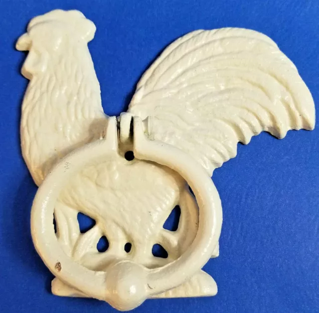 Rustic White Cast Iron Rooster Country Kitchen Wall Hook Towel Rack Hanger