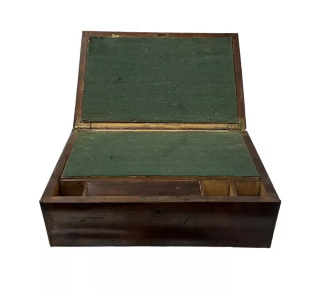 Antique Early Wood / Brass Travel Writing Slope Lap Campaign Desk Document Box 2
