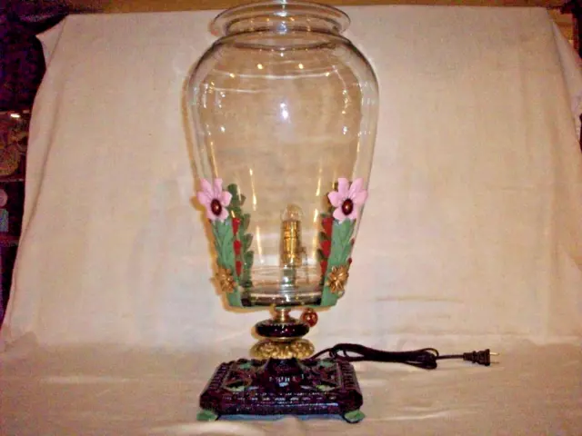 Antique Vintage Fish Bowl Tank Aquarium & Holder Light Cast Iron Art Deco