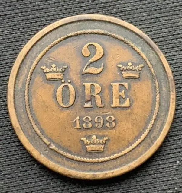 1893 Sweden 2 Ore Coin VF XF   Condition Rarity       #N87
