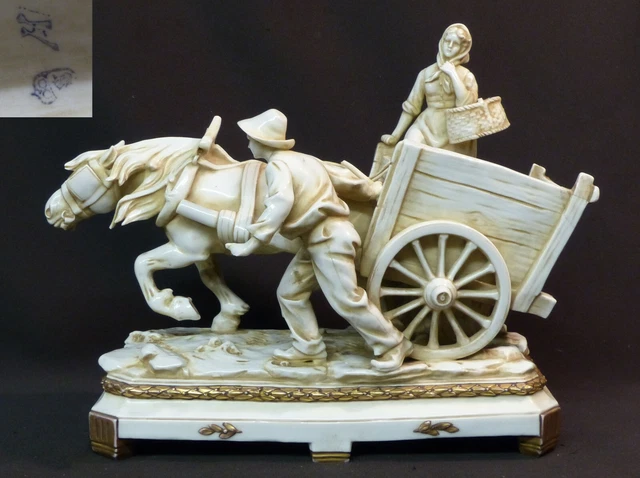 B 19ème  groupe porcelaine ancien 34cm3kg  attelage à la peine  saxe capodimonte