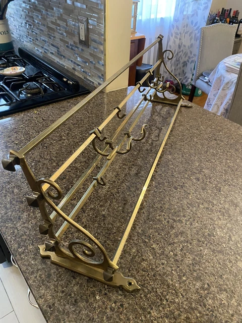 Vintage Brass Coat Hat Rack Wall Mounted 12 Hooks 35 Long And 10 Inches Deep