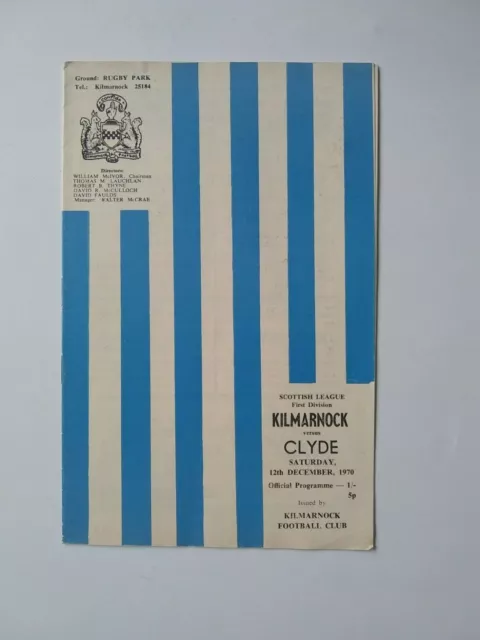 Kilmarnock v Clyde Scottish Football Programme 1970