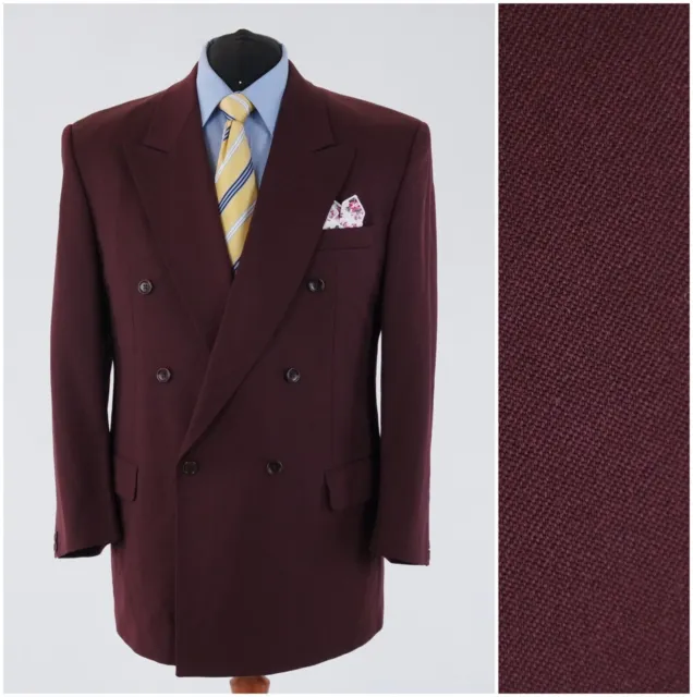Double Breasted Burgundy Sport Coat 46R US Size ROY ROBSON Wool Blazer Jacket