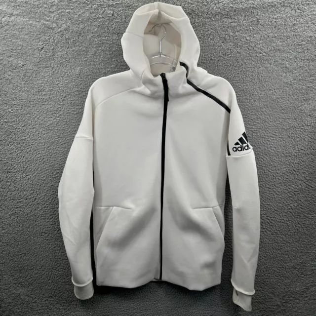 Adidas Hoodie Mens Medium White ZNE Sweatshirt Training Sweater Full Zip Track