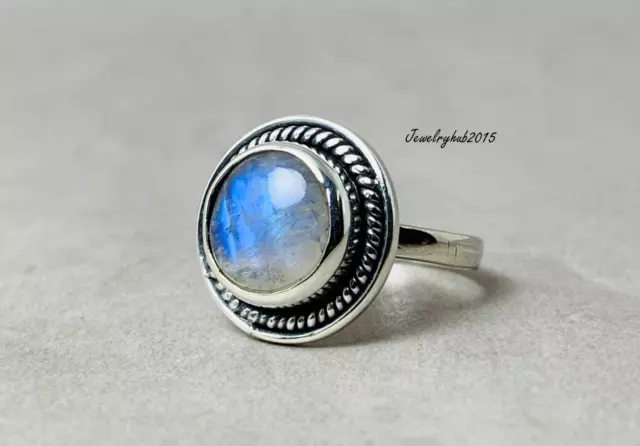 Dazzling Rainbow Moonstone Gemstone 925 Sterling Silver Handmade Ring All Size