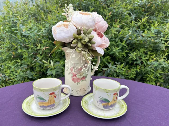 2 Scotts of Stow Style Hand Painted Cockerel Design Cups & Saucers  - Worcester