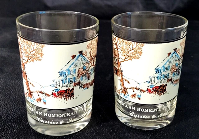 Arbys Currier and Ives American Homestead Winter Christmas Tumbler Glass 1981