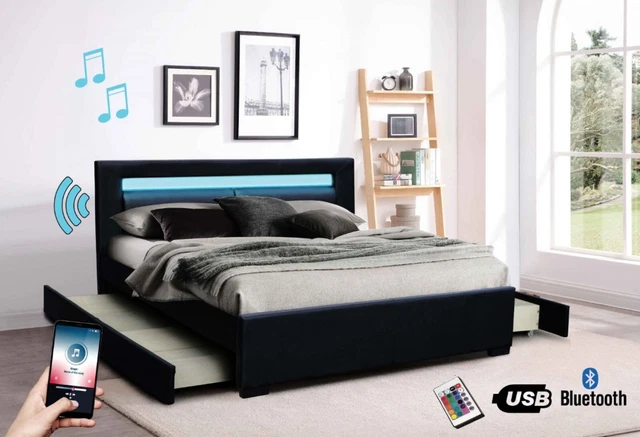 ECASA Tokyo RGB LED Bluetooth Speaker Bed Frame With 4 Storage Drawer & Mattress