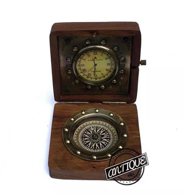 Reloj Reloj de bolsillo Brújula de latón Reloj de escritorio náutico marino...