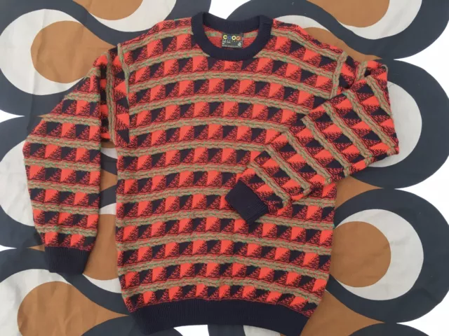 Vintage Coogi 3D knitted round-neck woollen jumper, Medium, made in Australia