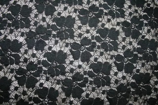 Vintage Black Floral Stretch Lace Fabric for Skirt Dress Top  2 3/4 Yards