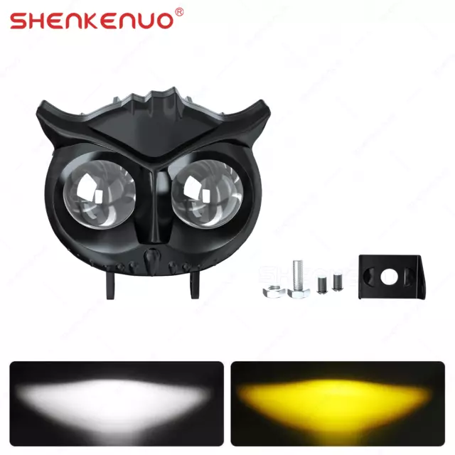 1X Owl LED Motorcycle Headlight Yellow White Hi/Lo Spot Light Driving Fog Lamp