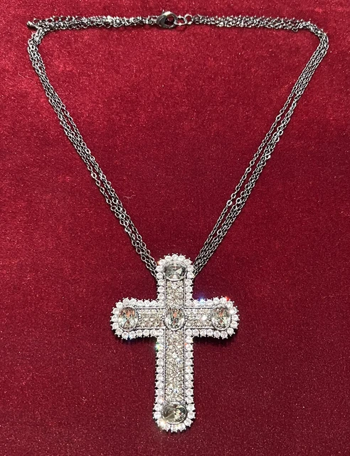 Large Rhinestone cross enhancer/pendant, Grey  and white