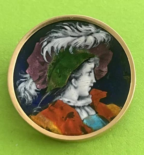 Broche Ancienne en OR 18 Carats sertie d'un Portait en Émail / Brooch 18K Gold