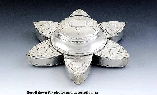 Nice Asian Silver Six Petals Lotus 7 Compartment Spice Container