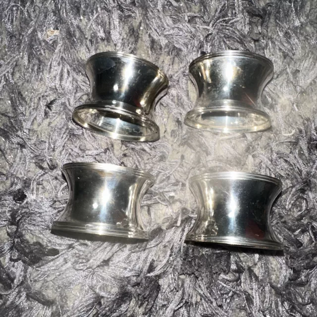 Vintage Serviette Napkin Rings 4 Polished Silver Metal Unmarked