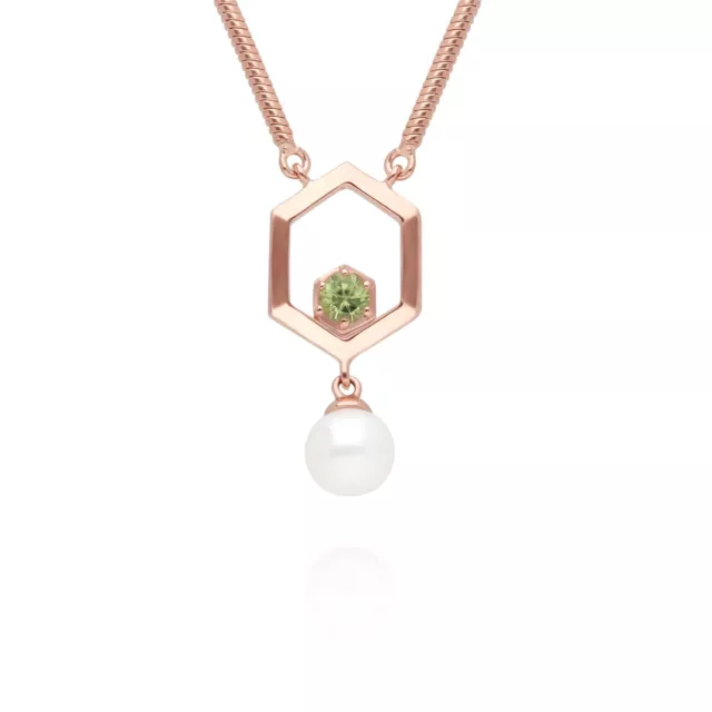 Moderne Perle & Péridot Hexagone Collier En Plaqué or Rose Argent Sterling