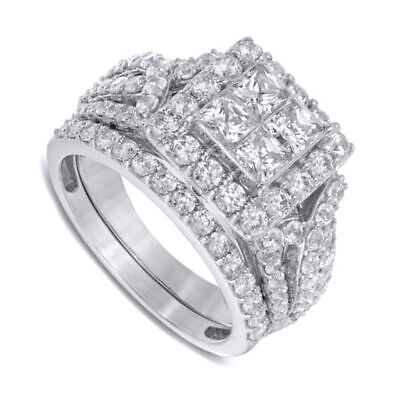 Bridal Ring Set Princess & Round Cut Simulated Diamond Solid 925 Sterling Silver